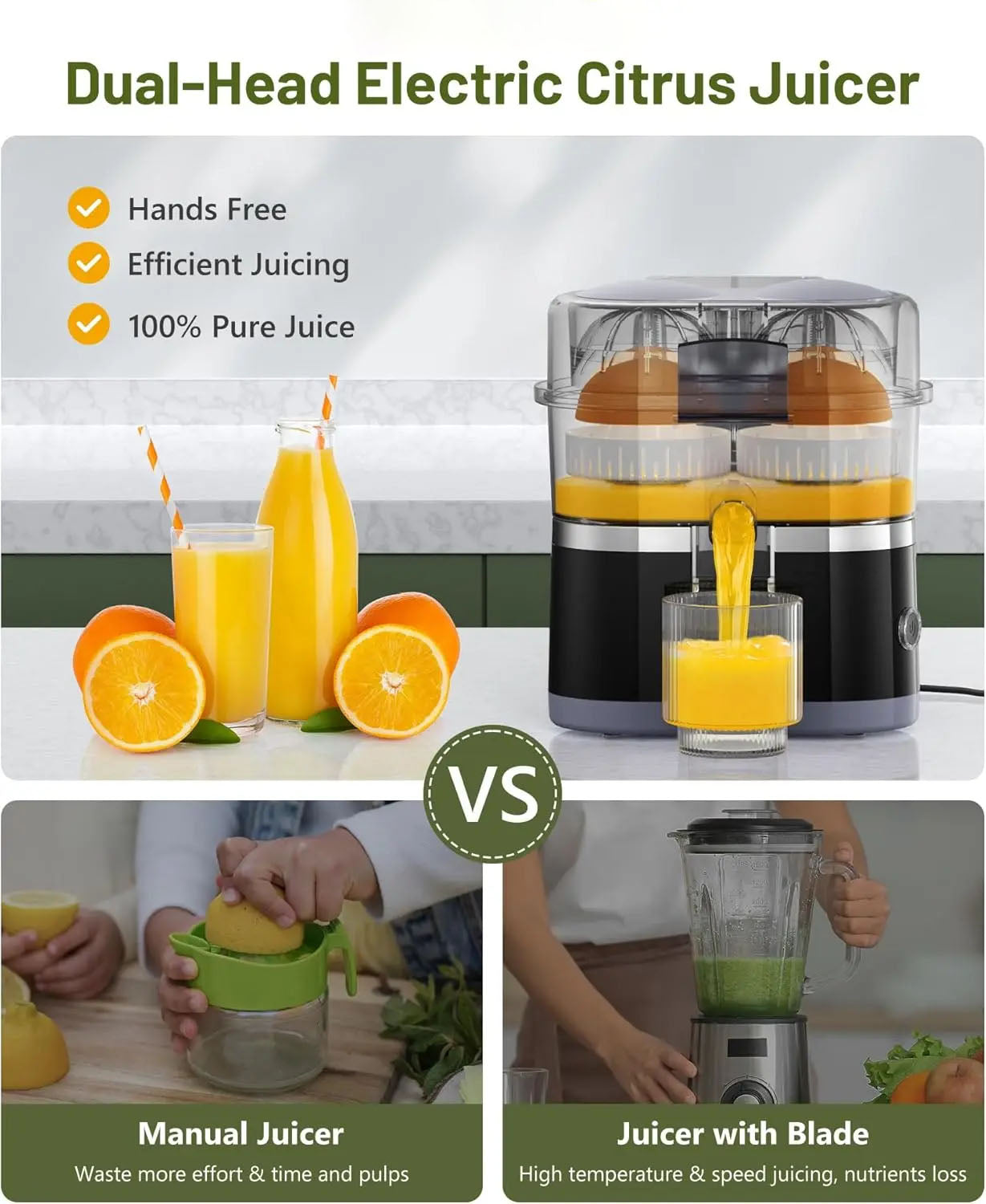 Electric Citrus Juicer with Dual Heads