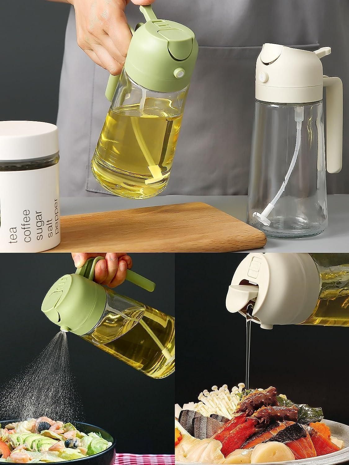 2-in-1 Oil Sprayer & Dispenser Bottle | Glass Cooking Oil Spray Bottle for Healthy Kitchen | Oil Pour & Sprayer Bottle