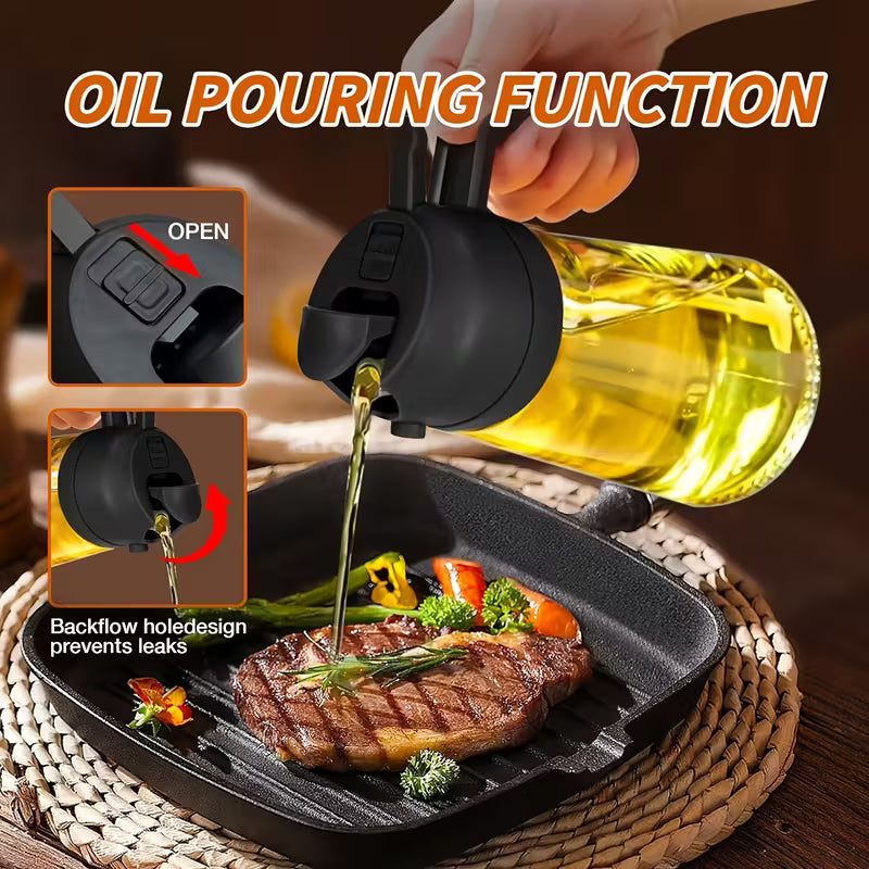 2-in-1 Oil Sprayer & Dispenser Bottle | Glass Cooking Oil Spray Bottle for Healthy Kitchen | Oil Pour & Sprayer Bottle