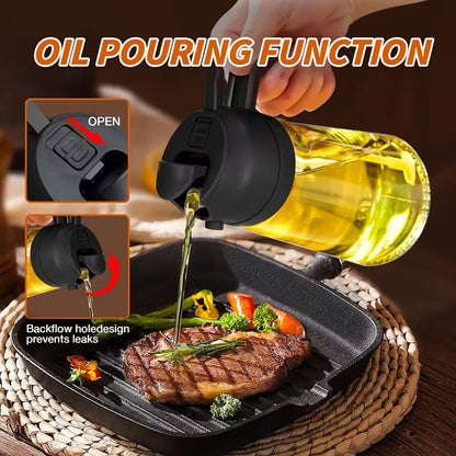 2-in-1 Oil Sprayer & Dispenser Bottle | Glass Cooking Oil Spray Bottle for Healthy Kitchen | Oil Pour & Sprayer Bottle