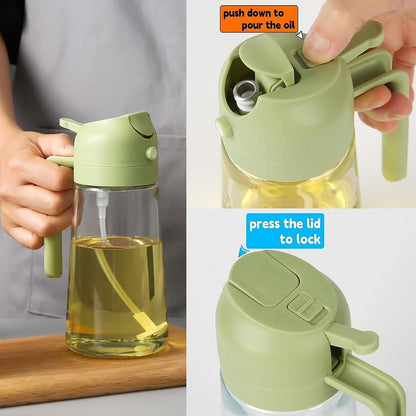 2-in-1 Oil Sprayer & Dispenser Bottle | Glass Cooking Oil Spray Bottle for Healthy Kitchen | Oil Pour & Sprayer Bottle