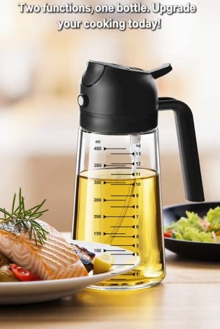 2-in-1 Oil Sprayer & Dispenser Bottle | Glass Cooking Oil Spray Bottle for Healthy Kitchen | Oil Pour & Sprayer Bottle